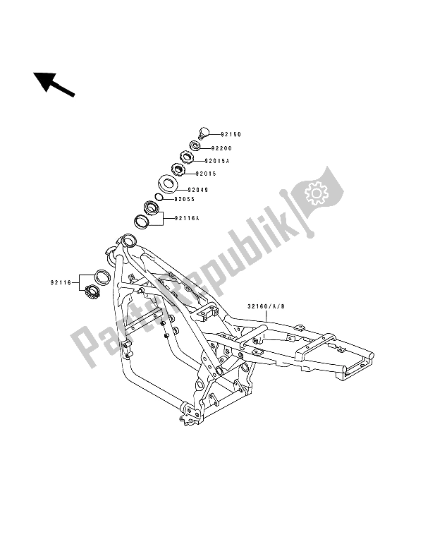 All parts for the Frame of the Kawasaki Zephyr 550 1992