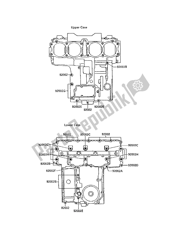 All parts for the Crankcase Bolt Pattern of the Kawasaki GPX 750R 1988