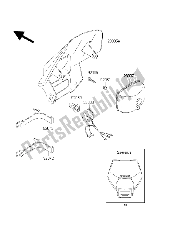 All parts for the Headlight of the Kawasaki KLX 300R 2003