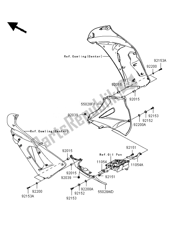 Tutte le parti per il Il Cofano Si Abbassa del Kawasaki ER 6F 650 2007