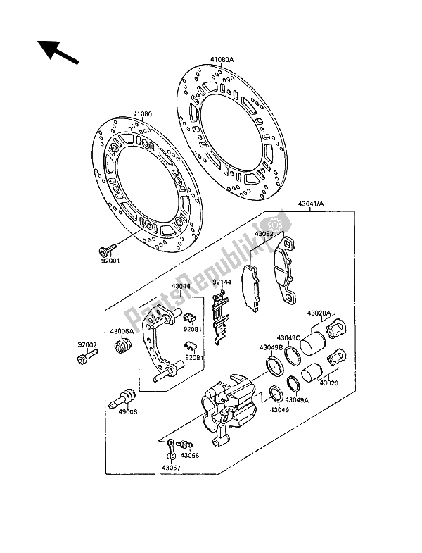 Tutte le parti per il Freno Anteriore (f2) del Kawasaki GPX 750R 1988