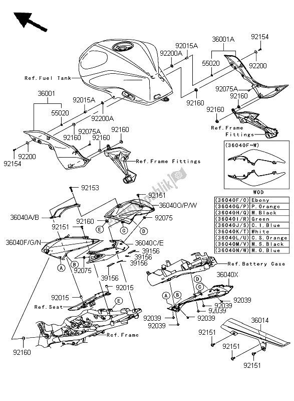 Todas las partes para Cubiertas Laterales Y Cubierta De Cadena de Kawasaki Z 750 ABS 2008