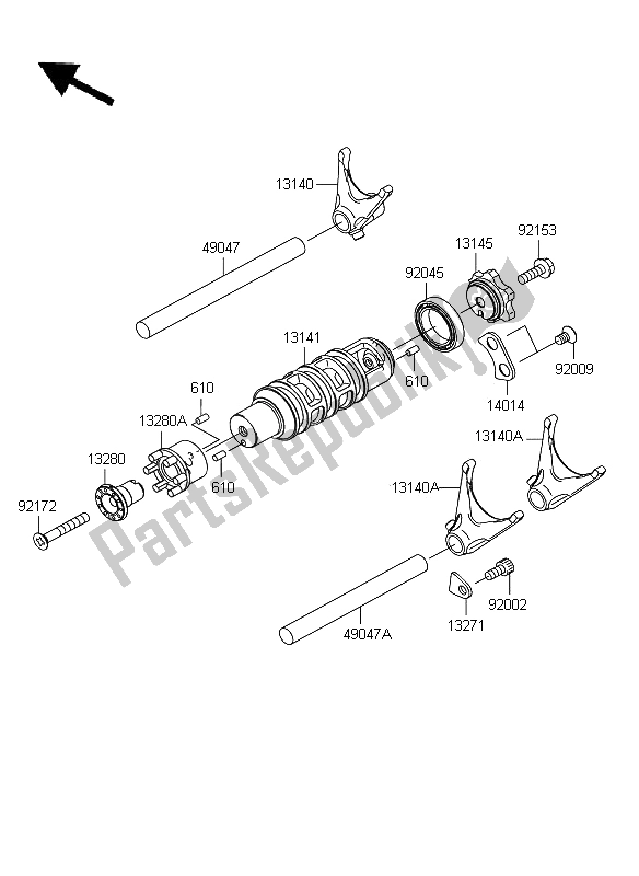 All parts for the Gear Change Drum & Shift Fork(s) of the Kawasaki ER 6N ABS 650 2009