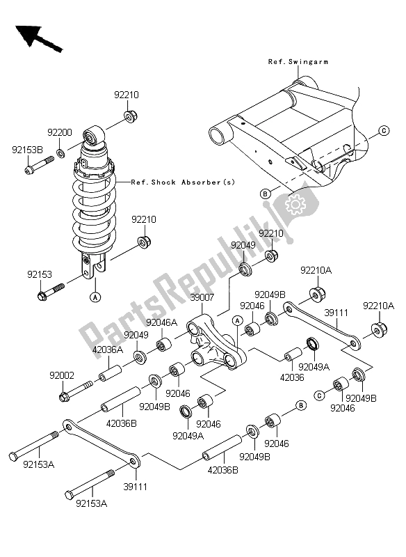 Todas as partes de Suspensão do Kawasaki Z 750 ABS 2009