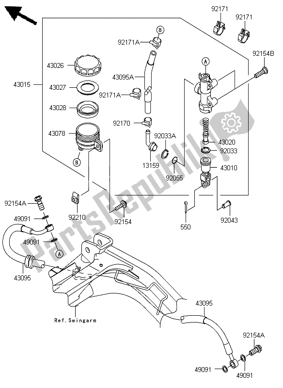 Todas as partes de Cilindro Mestre Traseiro do Kawasaki ER 6N 650 2012