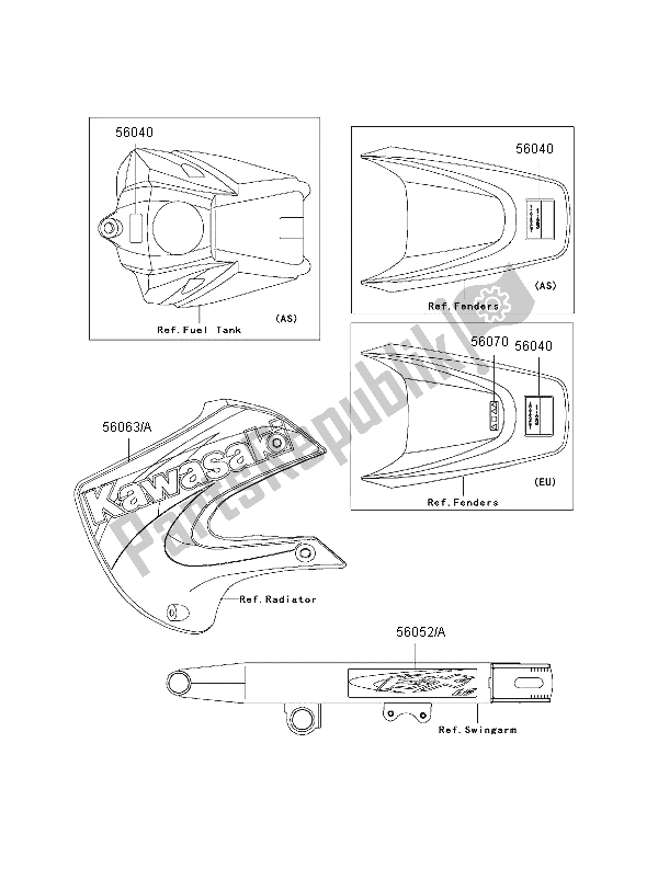 Toutes les pièces pour le Étiquettes du Kawasaki KX 65 2000