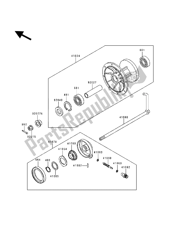 All parts for the Front Hub of the Kawasaki KDX 200 1992