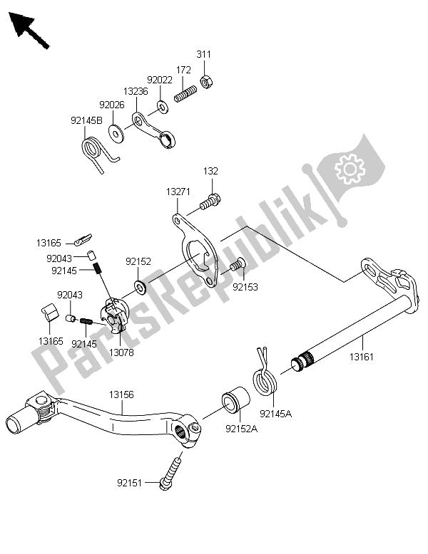 All parts for the Gear Change Mechanism of the Kawasaki KX 450F 2008