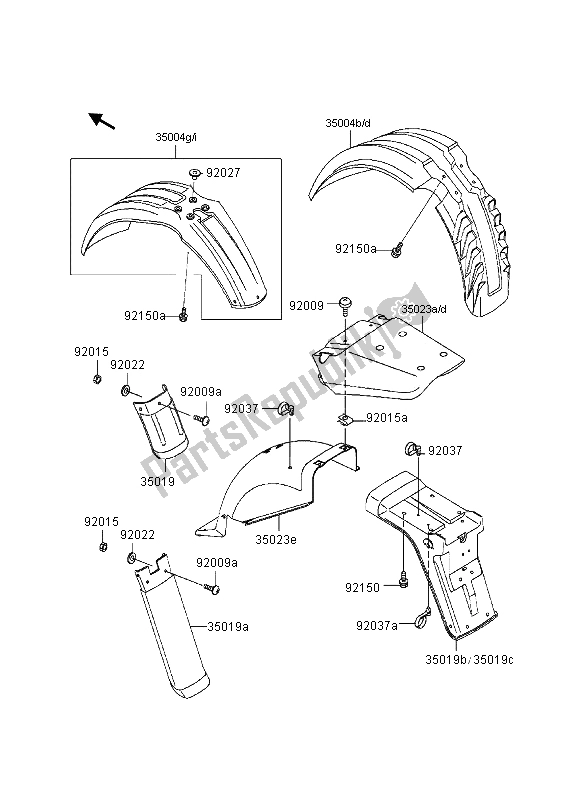 Tutte le parti per il Parabordi del Kawasaki KLR 650 1997