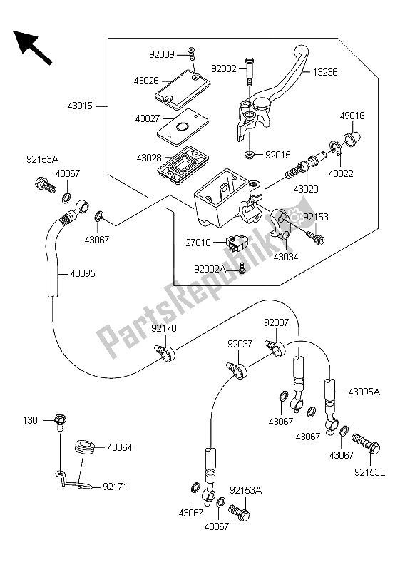 All parts for the Front Master Cylinder of the Kawasaki Z 750 2006