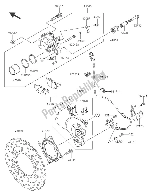 All parts for the Rear Brake of the Kawasaki Z 800 ABS 2016