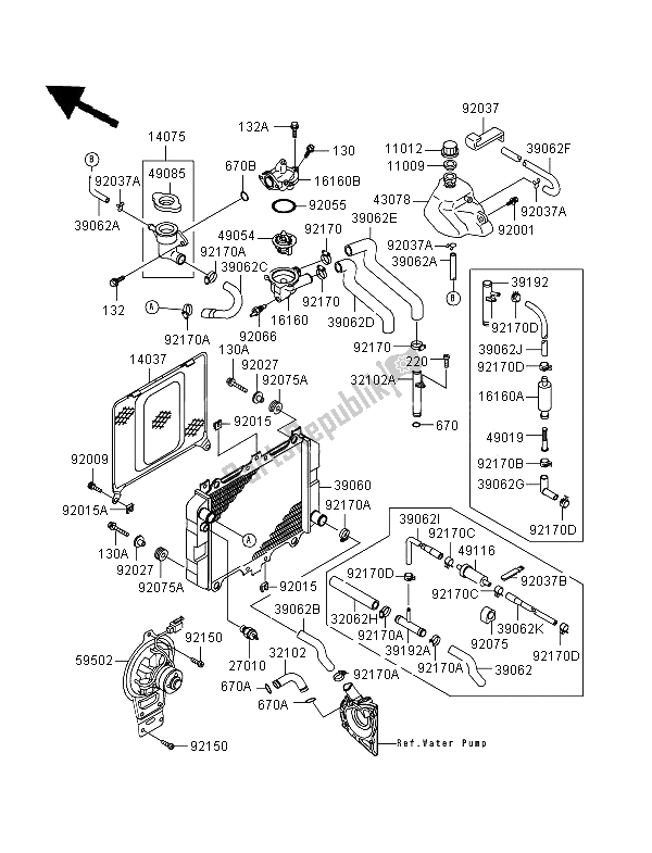 Toutes les pièces pour le Radiateur du Kawasaki GPZ 500S 1996