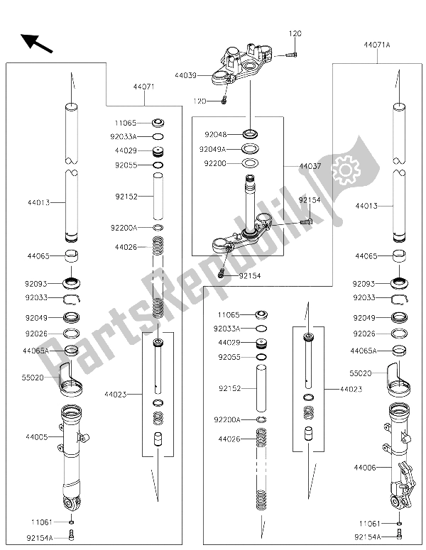 All parts for the Front Fork of the Kawasaki Z 250 SL ABS 2015