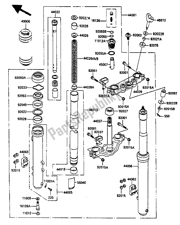 Todas as partes de Garfo Dianteiro do Kawasaki KX 250 1985