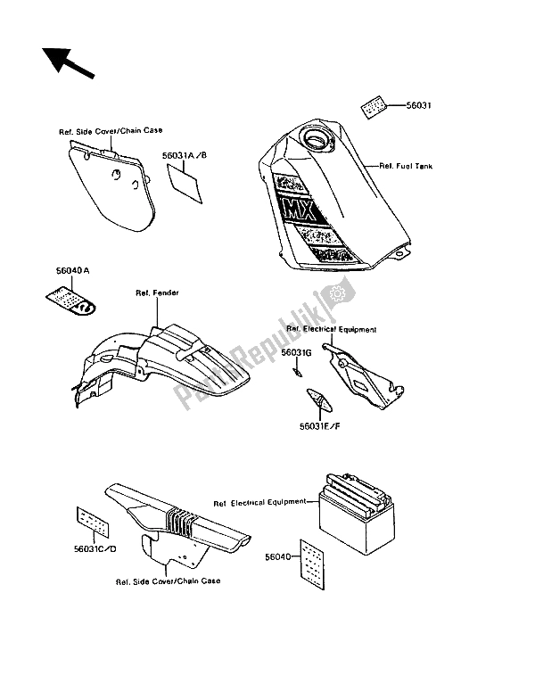 All parts for the Labels of the Kawasaki KMX 200 1989