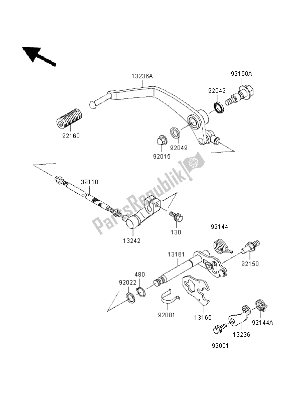 All parts for the Gear Change Mechanism of the Kawasaki VN 800 1996