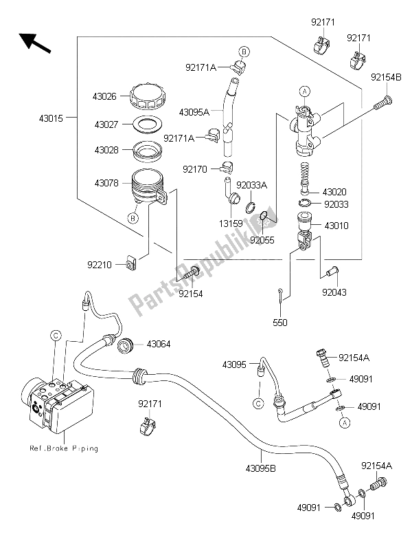 Todas as partes de Cilindro Mestre Traseiro do Kawasaki ER 6N ABS 650 2015