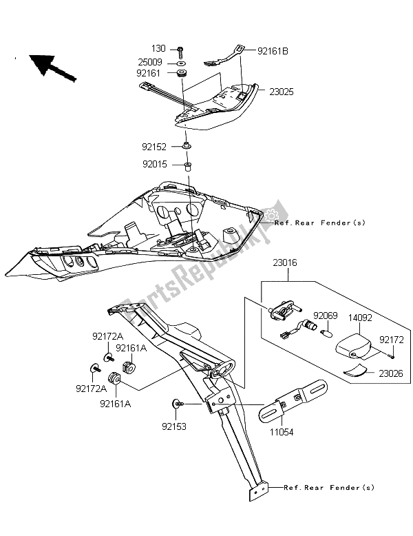 All parts for the Taillight of the Kawasaki Z 1000 SX ABS 2011