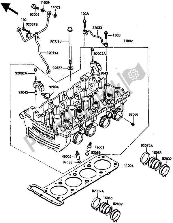 Tutte le parti per il Testata (zx900ae000001 030893) (zx900ag000001 004600) del Kawasaki GPZ 900R 1985