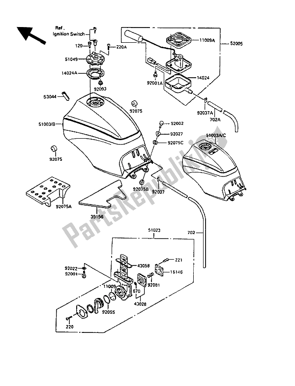 Alle onderdelen voor de Benzinetank van de Kawasaki GPZ 900R 1990