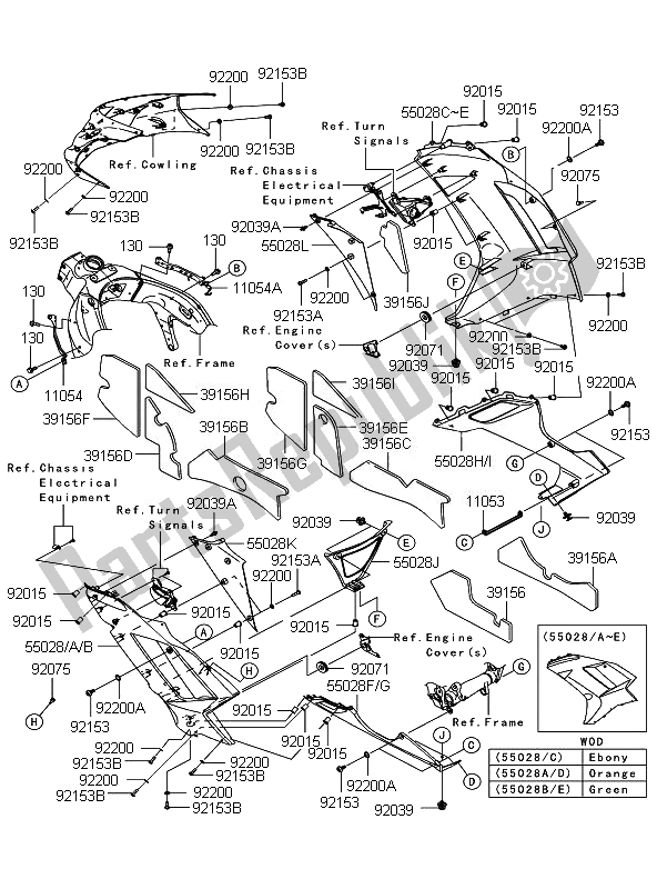 All parts for the Cowling Lowers of the Kawasaki Ninja ZX 6R 600 2007