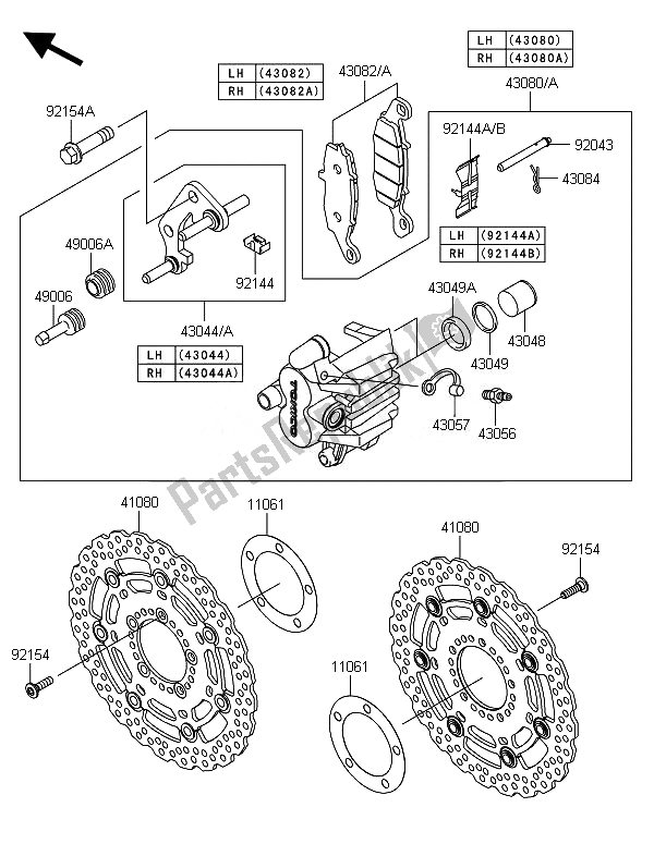 All parts for the Front Brake of the Kawasaki ER 6F 650 2014