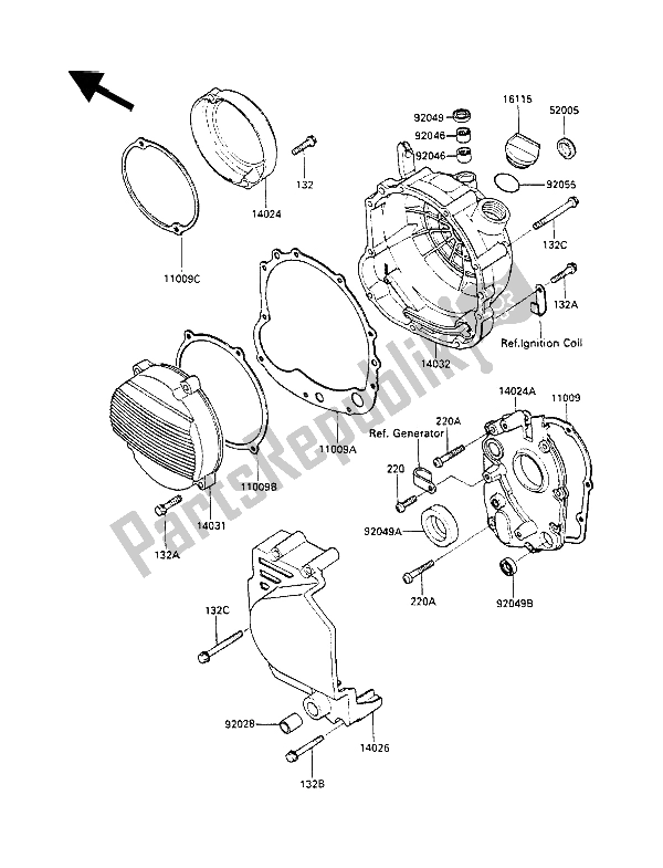 All parts for the Engine Cover(s) of the Kawasaki GPX 600R 1989