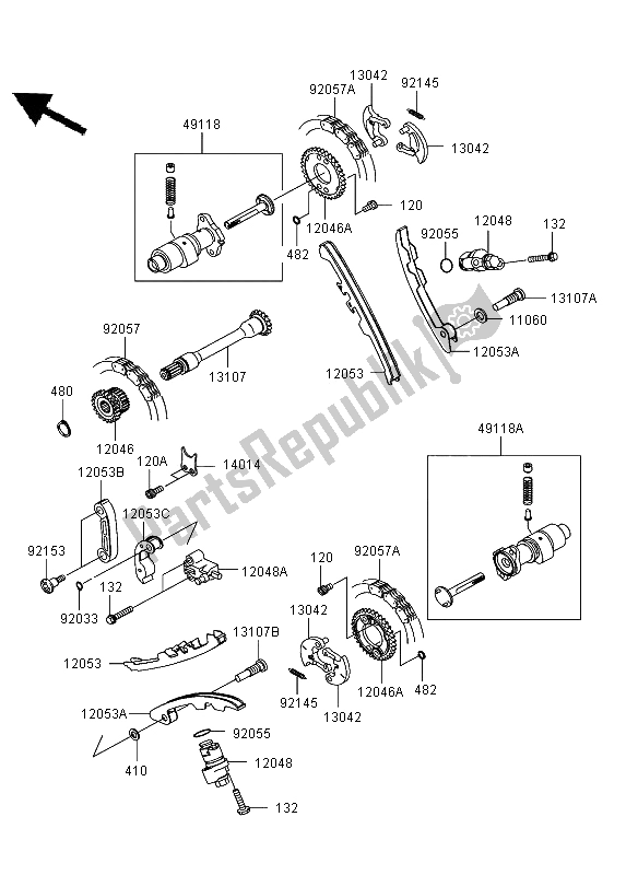 All parts for the Cam Shaft & Tensioner of the Kawasaki KVF 750 4X4 2006