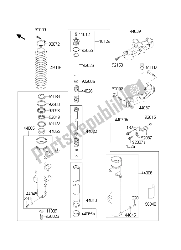 All parts for the Front Fork of the Kawasaki KLE 500 2002