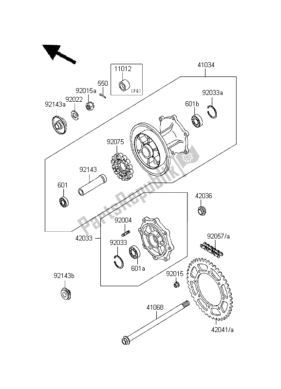 Toutes les pièces pour le Moyeu Arrière du Kawasaki KLE 500 1996