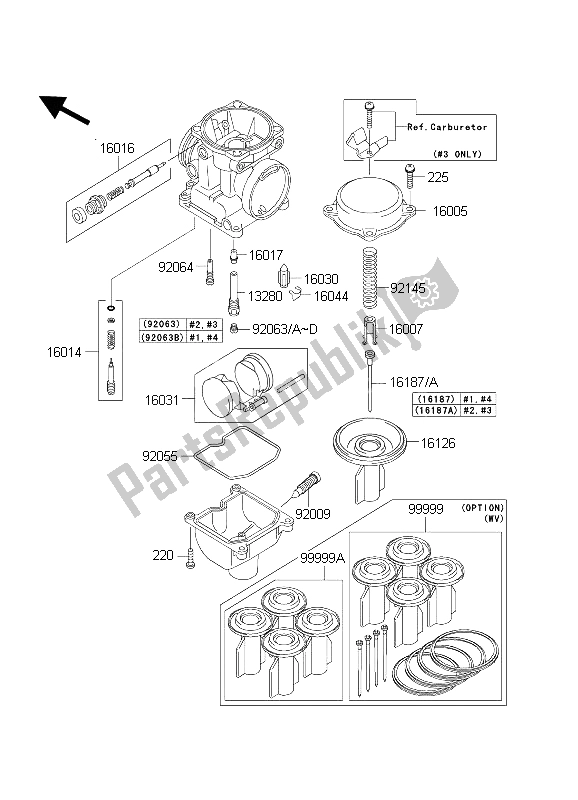 Alle onderdelen voor de Carburateur Onderdelen van de Kawasaki ZRX 1200 2004