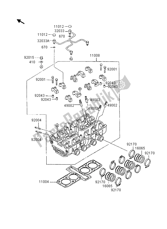 All parts for the Cylinder Head of the Kawasaki GPX 600R 1995