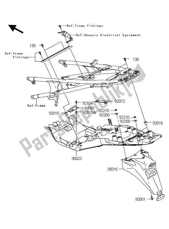 Toutes les pièces pour le Garde-boue Arrière du Kawasaki 1400 GTR ABS 2012