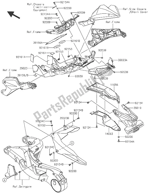 Tutte le parti per il Parafango Posteriore del Kawasaki Ninja H2 1000 2016