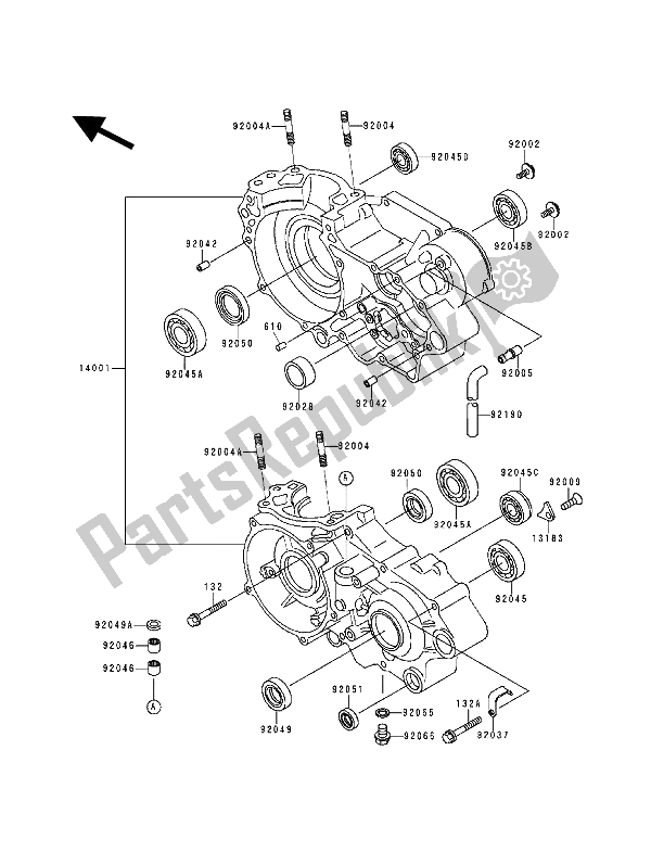 All parts for the Crankcase of the Kawasaki KX 500 1993