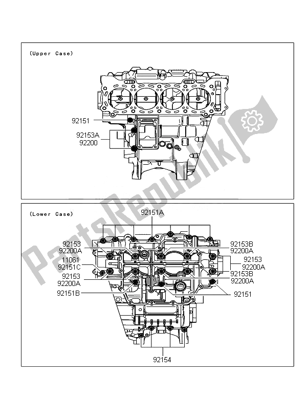 All parts for the Crankcase Bolt Pattern of the Kawasaki Ninja ZX 10R ABS 1000 2011
