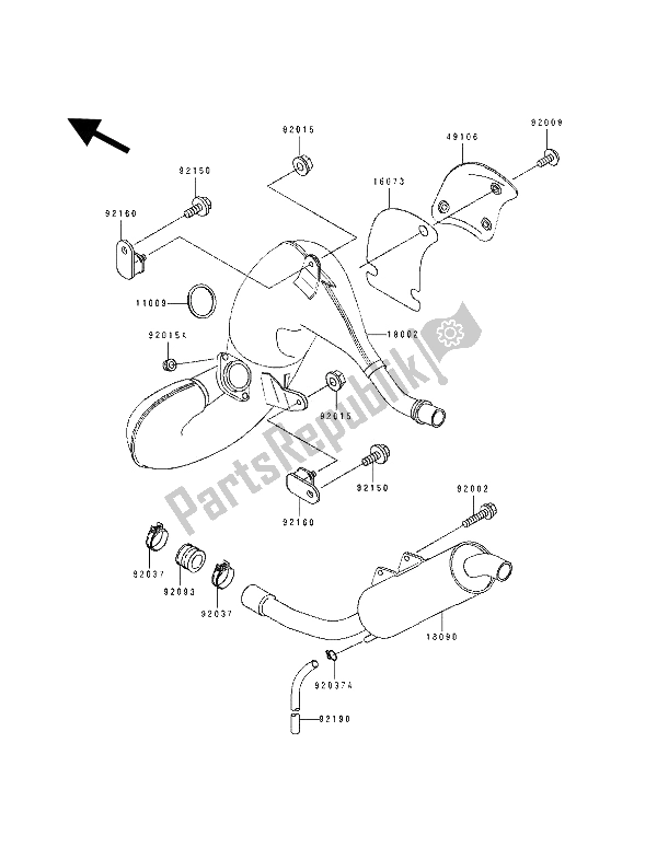 Alle onderdelen voor de Geluiddemper van de Kawasaki KDX 125 1992