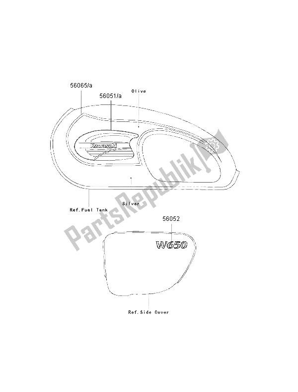 Wszystkie części do Kalkomanie (srebrno-oliwkowe) Kawasaki W 650 2002