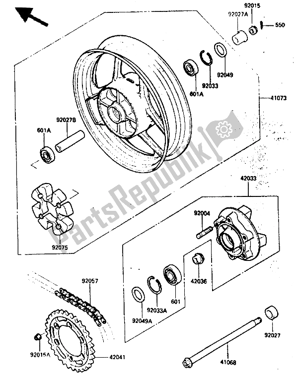 Tutte le parti per il Mozzo Posteriore del Kawasaki GPZ 600 1985