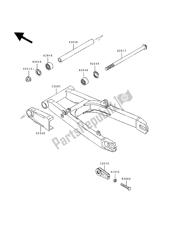 All parts for the Swingarm of the Kawasaki GPX 250R 1992