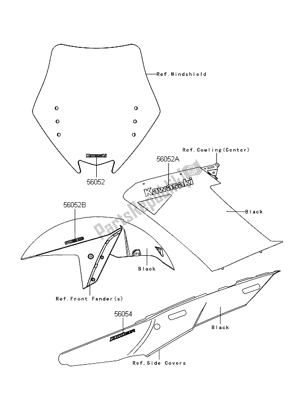 Tutte le parti per il Decalcomanie (nero) del Kawasaki 1400 GTR 2008