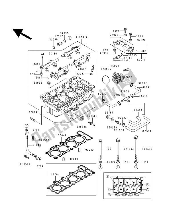 Tutte le parti per il Testata del Kawasaki ZXR 400 1994