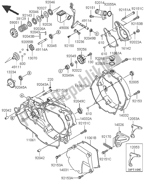 All parts for the Engine Cover of the Kawasaki KX 250 2005