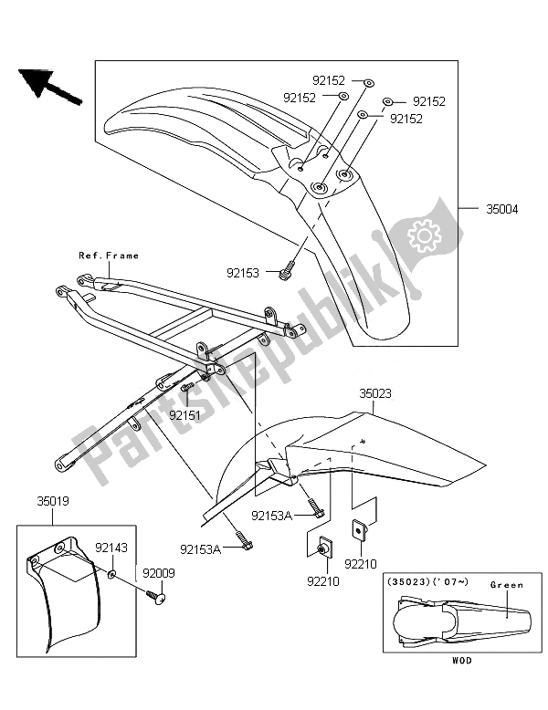 Tutte le parti per il Parabordi del Kawasaki KX 250 2007 Tutte le parti per il Parabordi del Kawasaki KX 250 2007