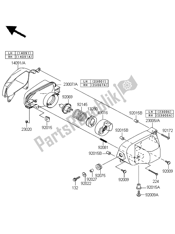 Tutte le parti per il Faro del Kawasaki KFX 700 KSV 700B6F 2006