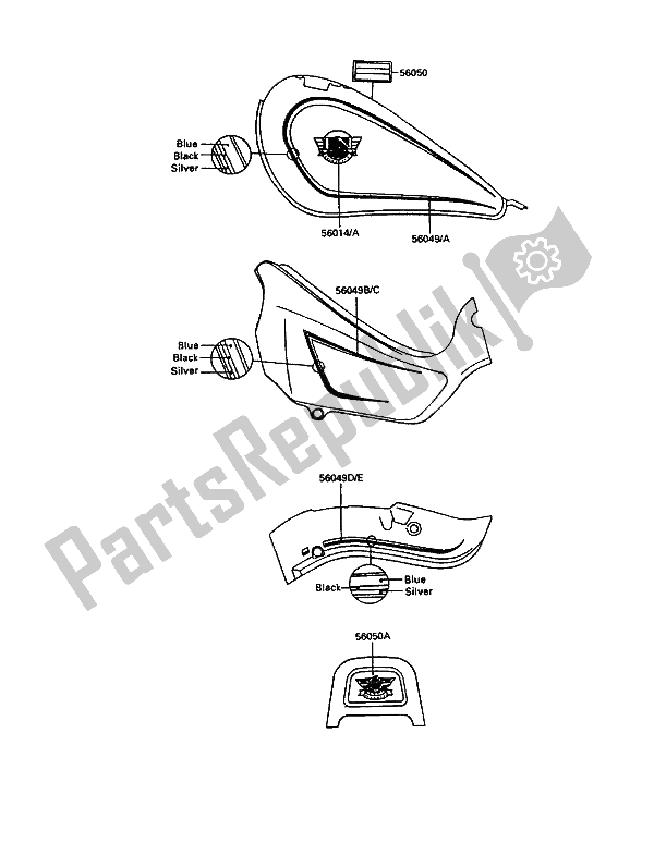 Tutte le parti per il Decalcomanie (ebano) del Kawasaki EN 500 1990