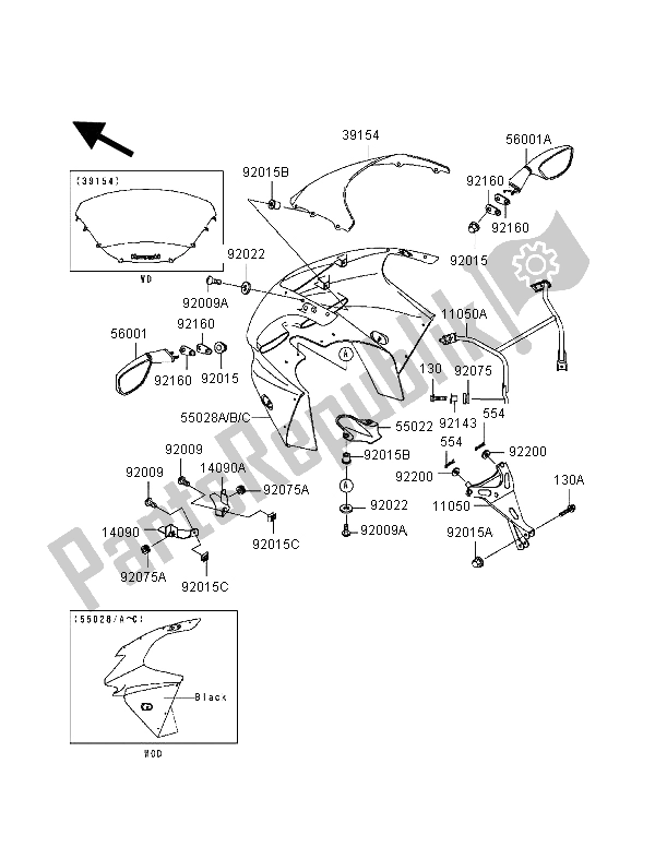 Tutte le parti per il Cuffia del Kawasaki Ninja ZX 9R 900 1998