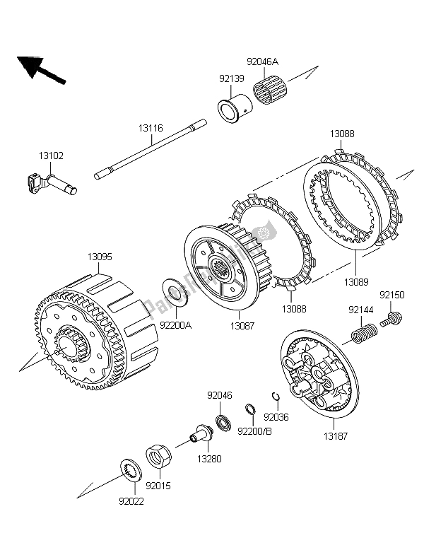 All parts for the Clutch of the Kawasaki KX 250 2008