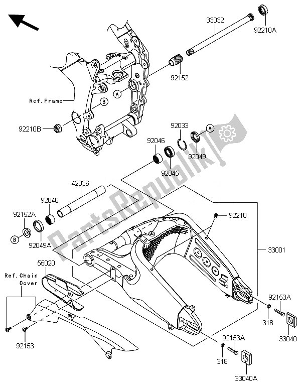 Alle onderdelen voor de Achterbrug van de Kawasaki Ninja ZX 6R 600 2014