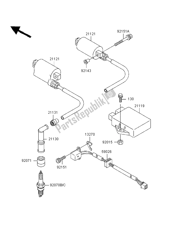 Tutte le parti per il Sistema Di Accensione del Kawasaki ER 500 1998